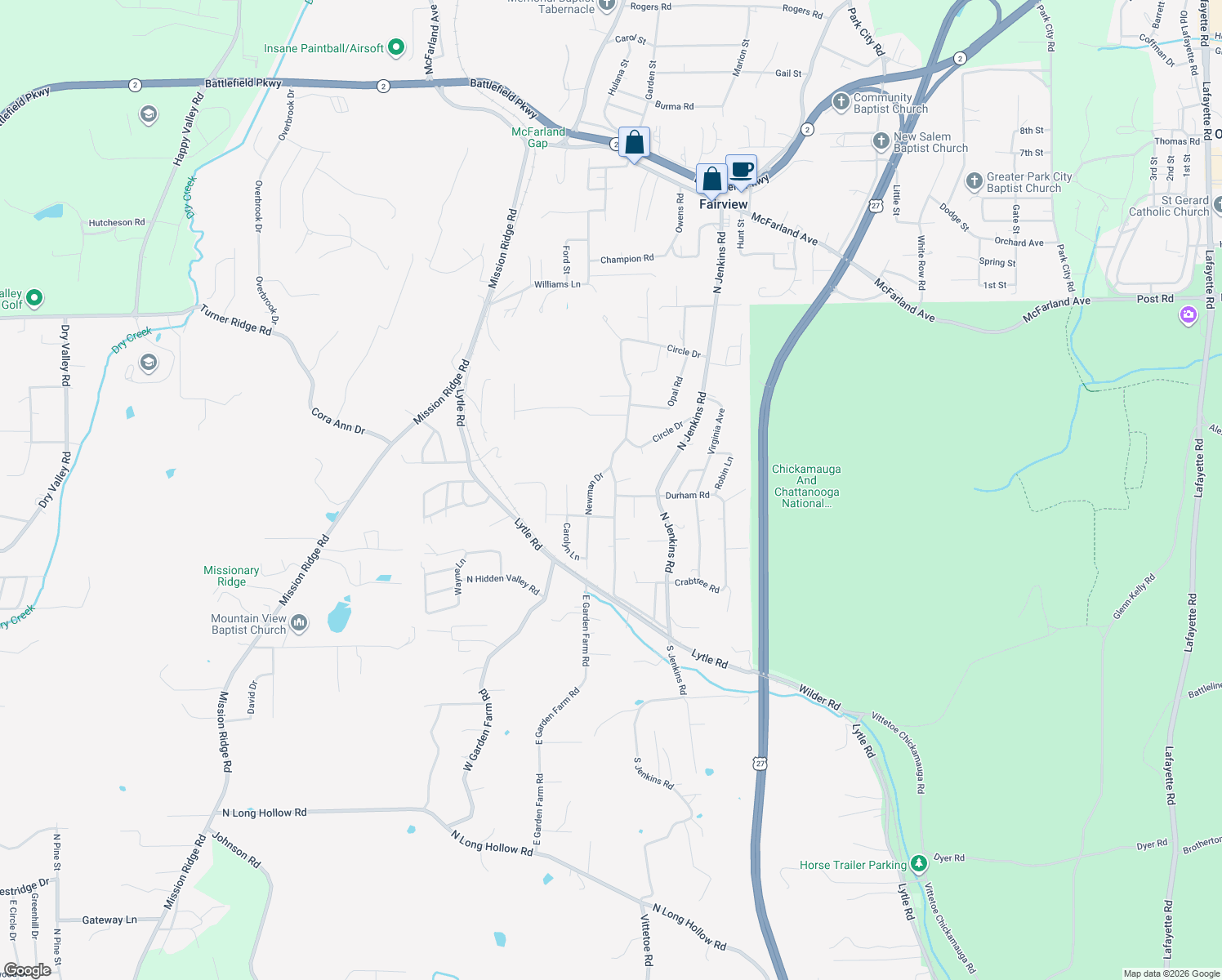 map of restaurants, bars, coffee shops, grocery stores, and more near 9 Travis Road in Rossville