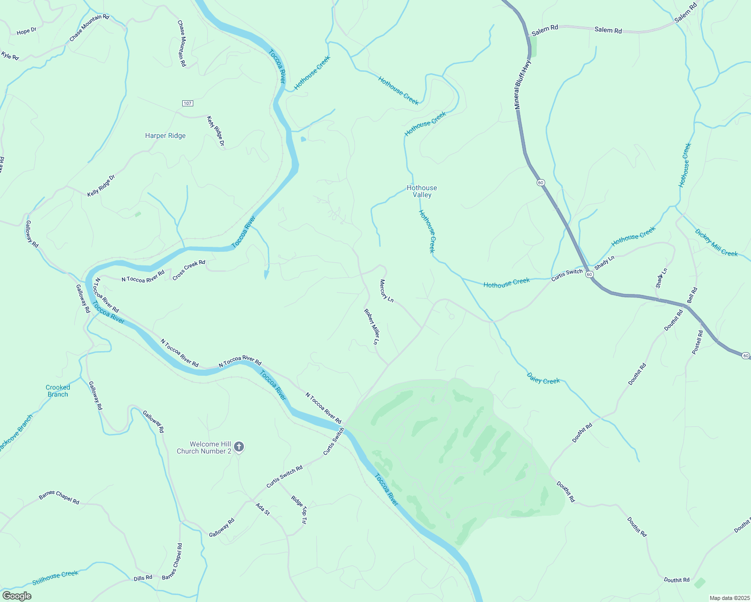 map of restaurants, bars, coffee shops, grocery stores, and more near 354 Robert Miller Lane in Mineral Bluff