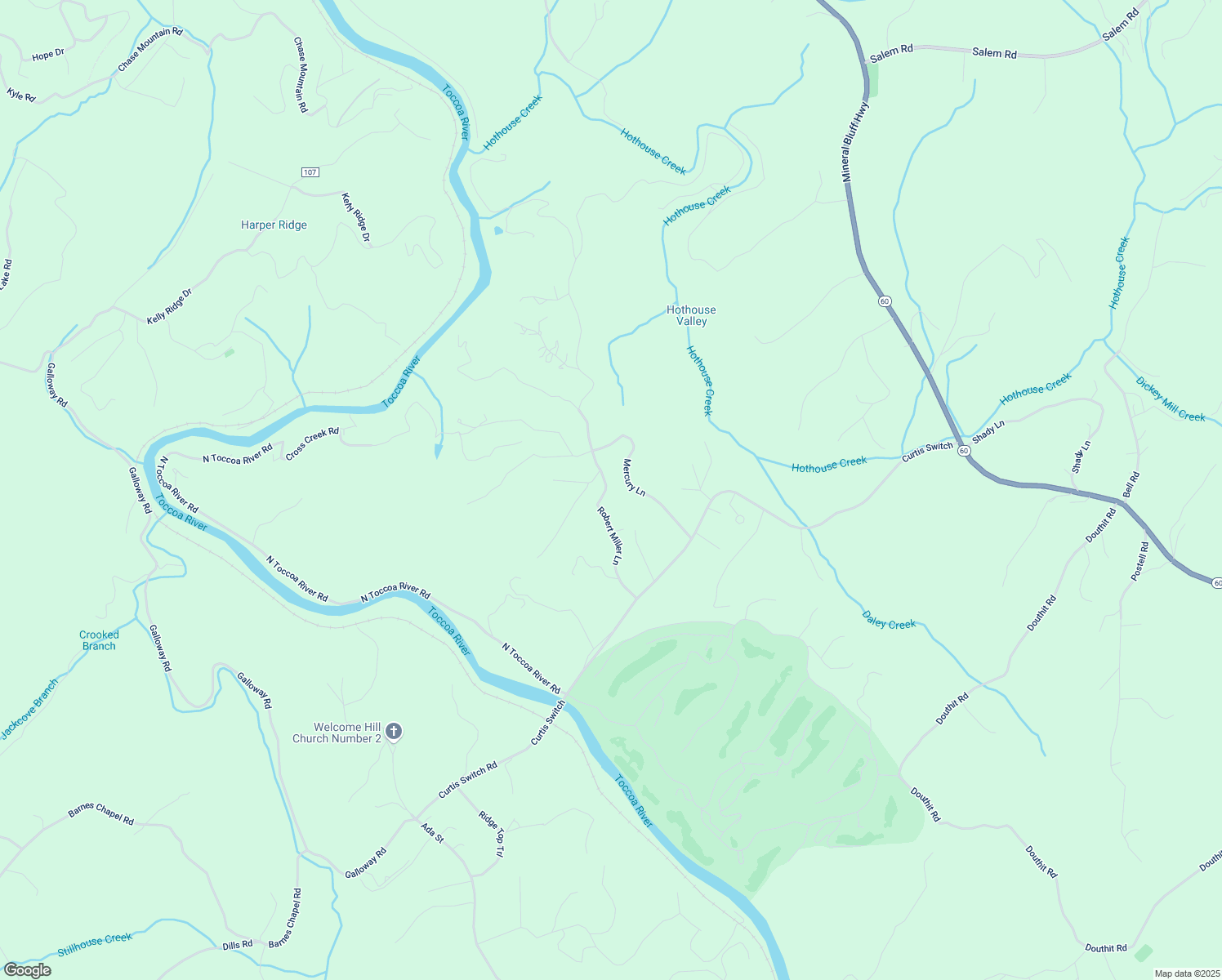 map of restaurants, bars, coffee shops, grocery stores, and more near 354 Robert Miller Lane in Mineral Bluff