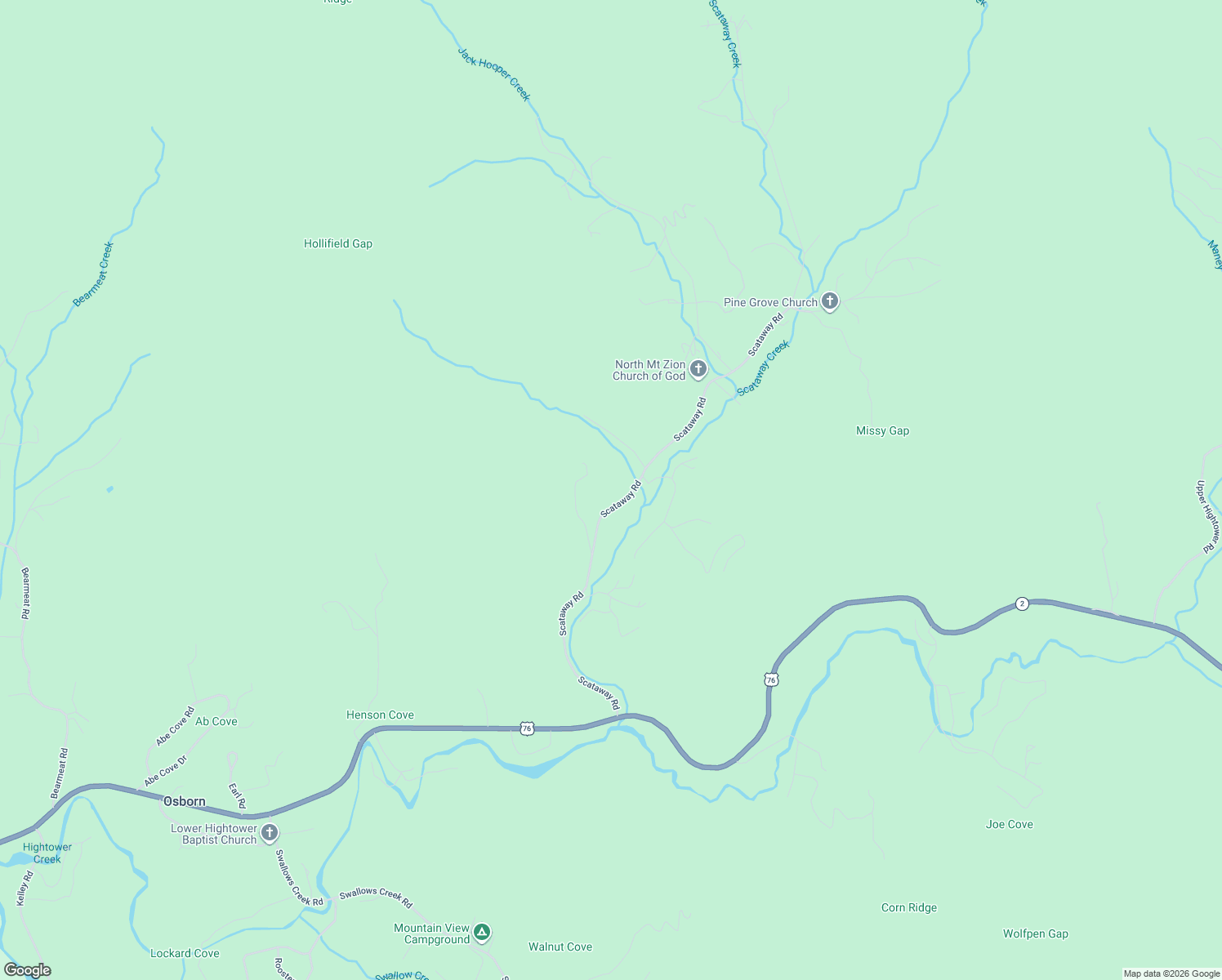 map of restaurants, bars, coffee shops, grocery stores, and more near 323 Scataway Road in Hiawassee