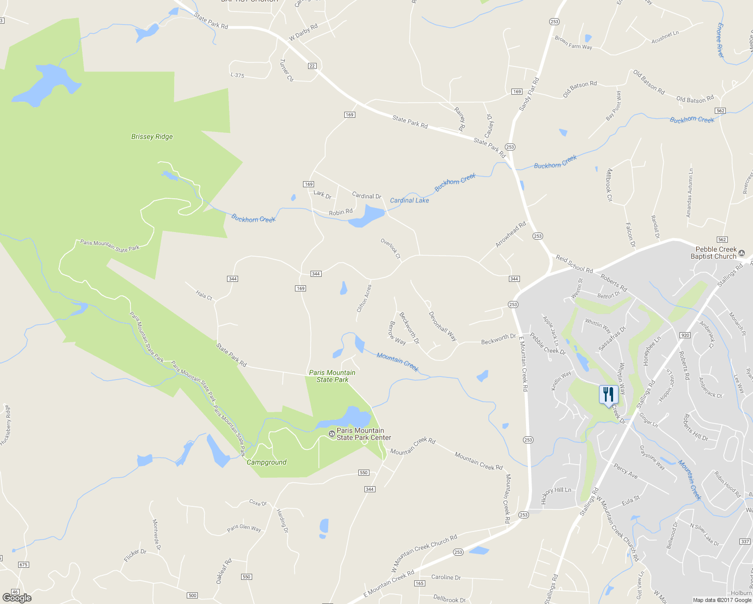 map of restaurants, bars, coffee shops, grocery stores, and more near 27 Clifton Acres in Greenville