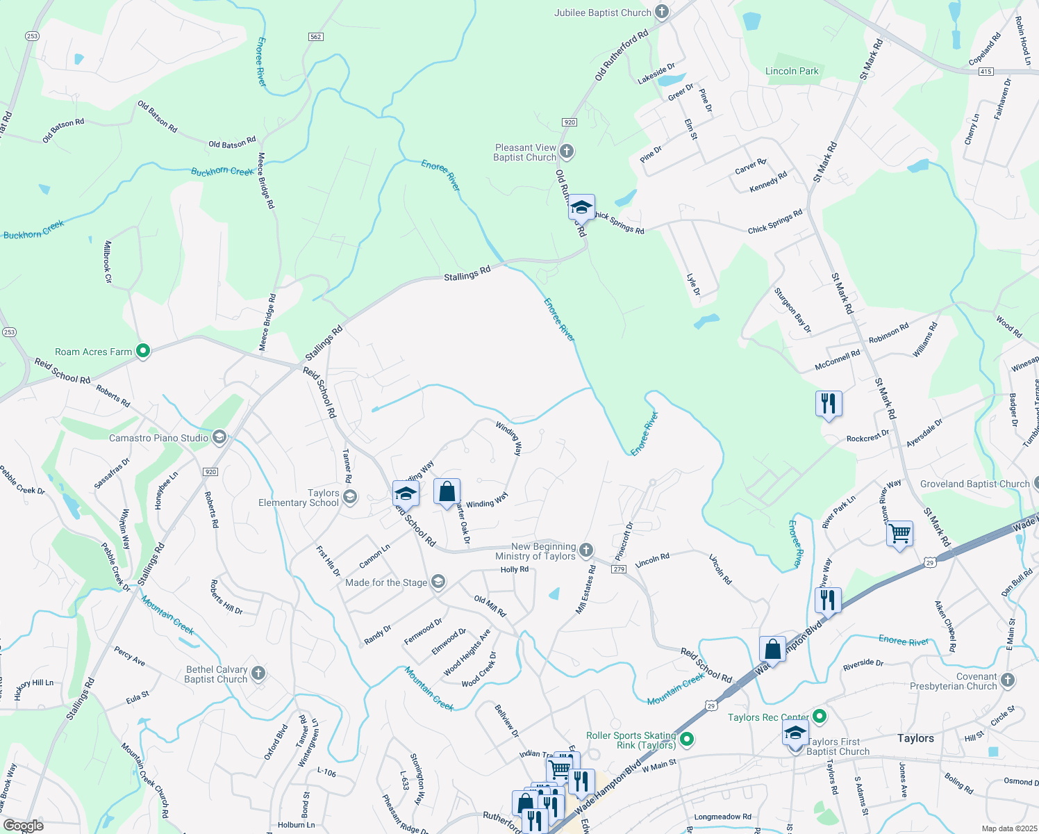 map of restaurants, bars, coffee shops, grocery stores, and more near Ken's Place in Taylors