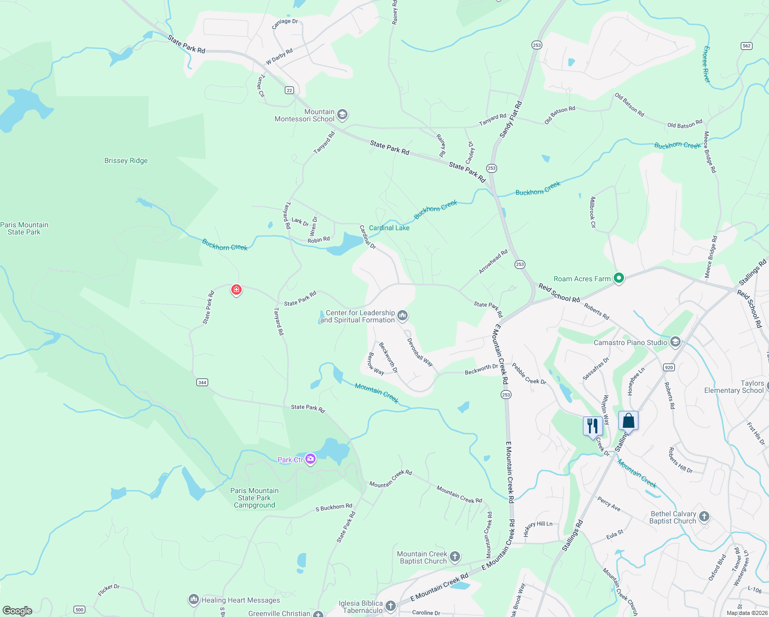 map of restaurants, bars, coffee shops, grocery stores, and more near 71 Devonhall Way in Taylors