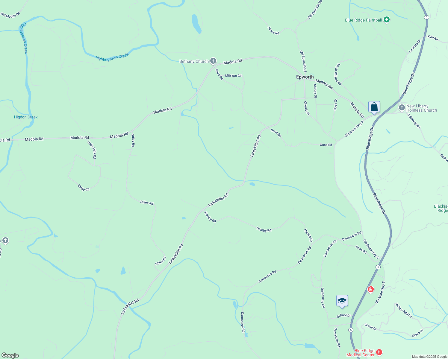 map of restaurants, bars, coffee shops, grocery stores, and more near 812 Lickskillet Road in Epworth