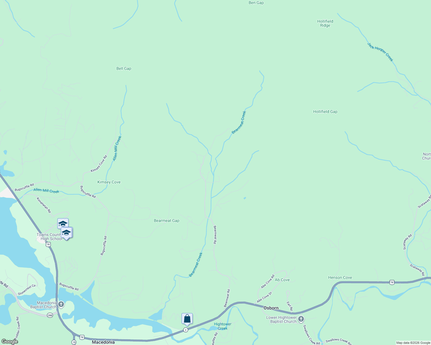 map of restaurants, bars, coffee shops, grocery stores, and more near 702 Hamilton Drive in Hiawassee