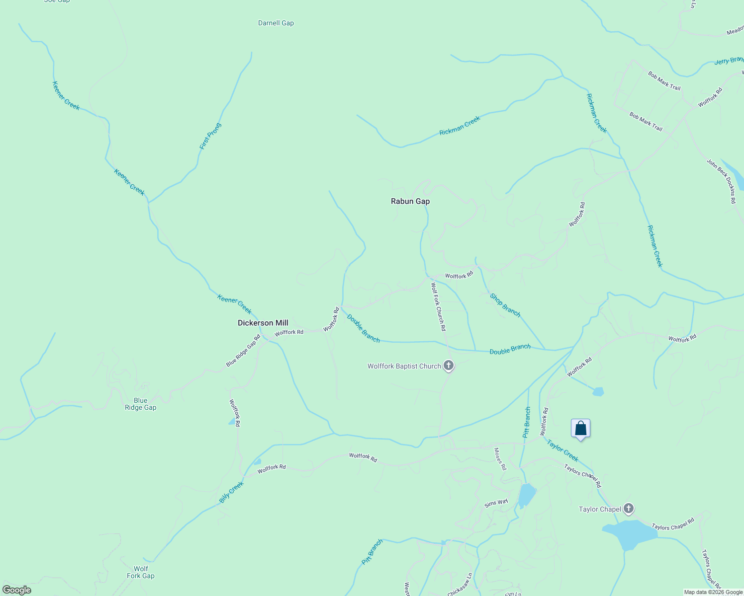 map of restaurants, bars, coffee shops, grocery stores, and more near 4999 Wolffork Road in Rabun Gap