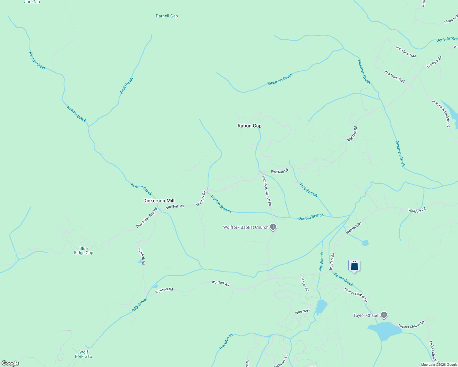 map of restaurants, bars, coffee shops, grocery stores, and more near 4999 Wolffork Road in Rabun Gap