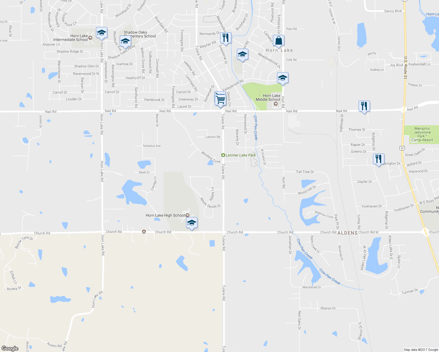 map of restaurants, bars, coffee shops, grocery stores, and more near 5487 Tulane Road in Horn Lake