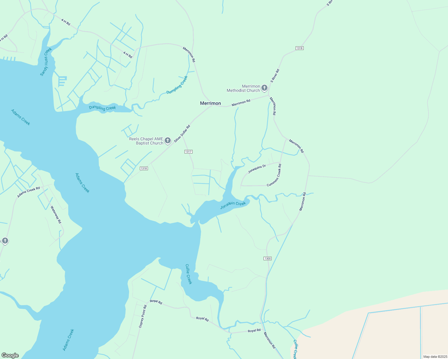 map of restaurants, bars, coffee shops, grocery stores, and more near 203 Ida Bell Lane in Beaufort