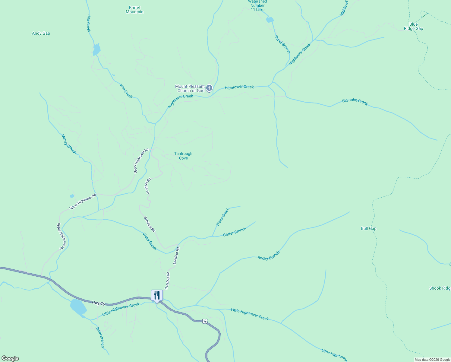 map of restaurants, bars, coffee shops, grocery stores, and more near 7027 Black Bear Trail in Hiawassee