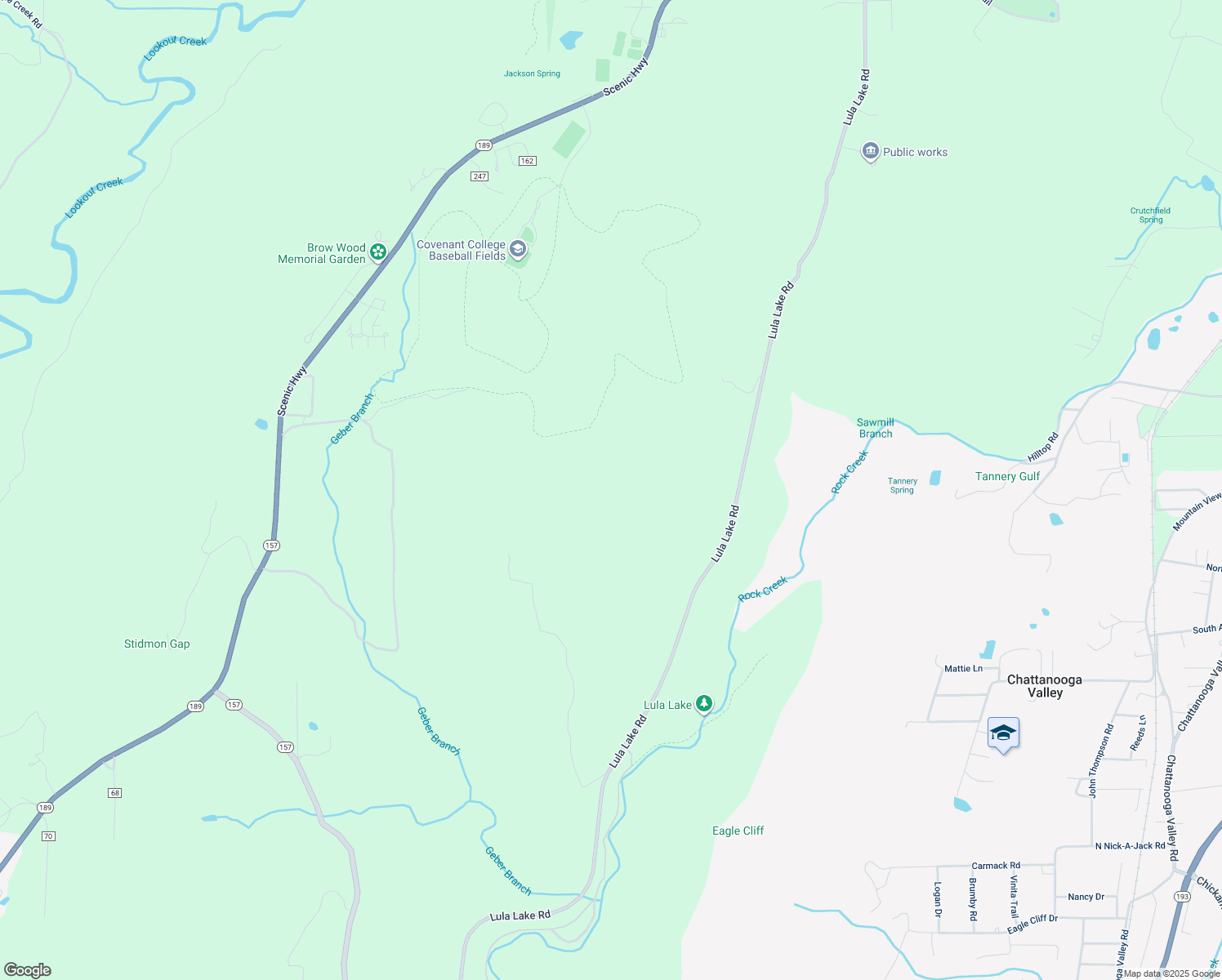 map of restaurants, bars, coffee shops, grocery stores, and more near 3259 Lula Lake Road in Lookout Mountain