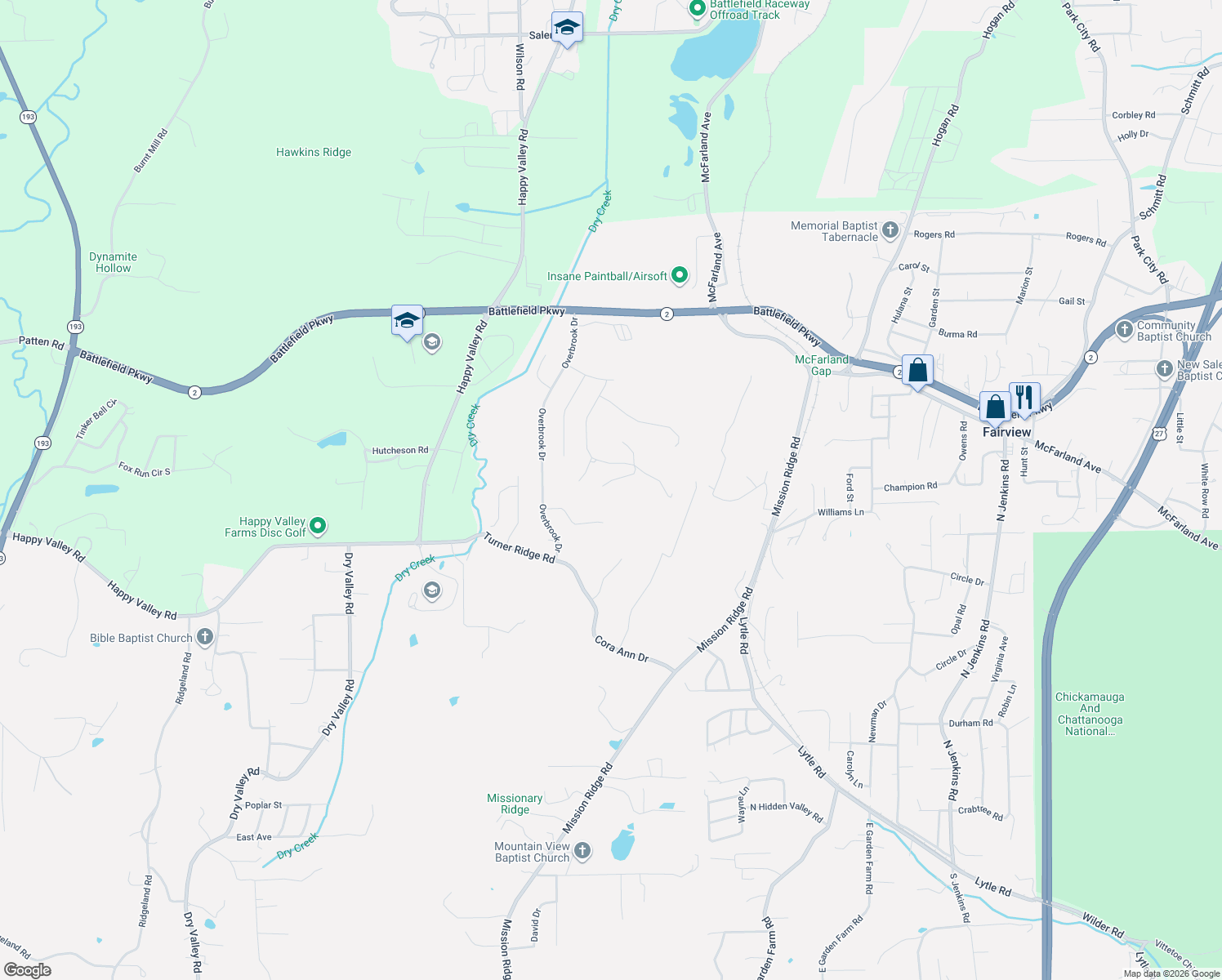 map of restaurants, bars, coffee shops, grocery stores, and more near 134 Valley Breeze Drive in Rossville