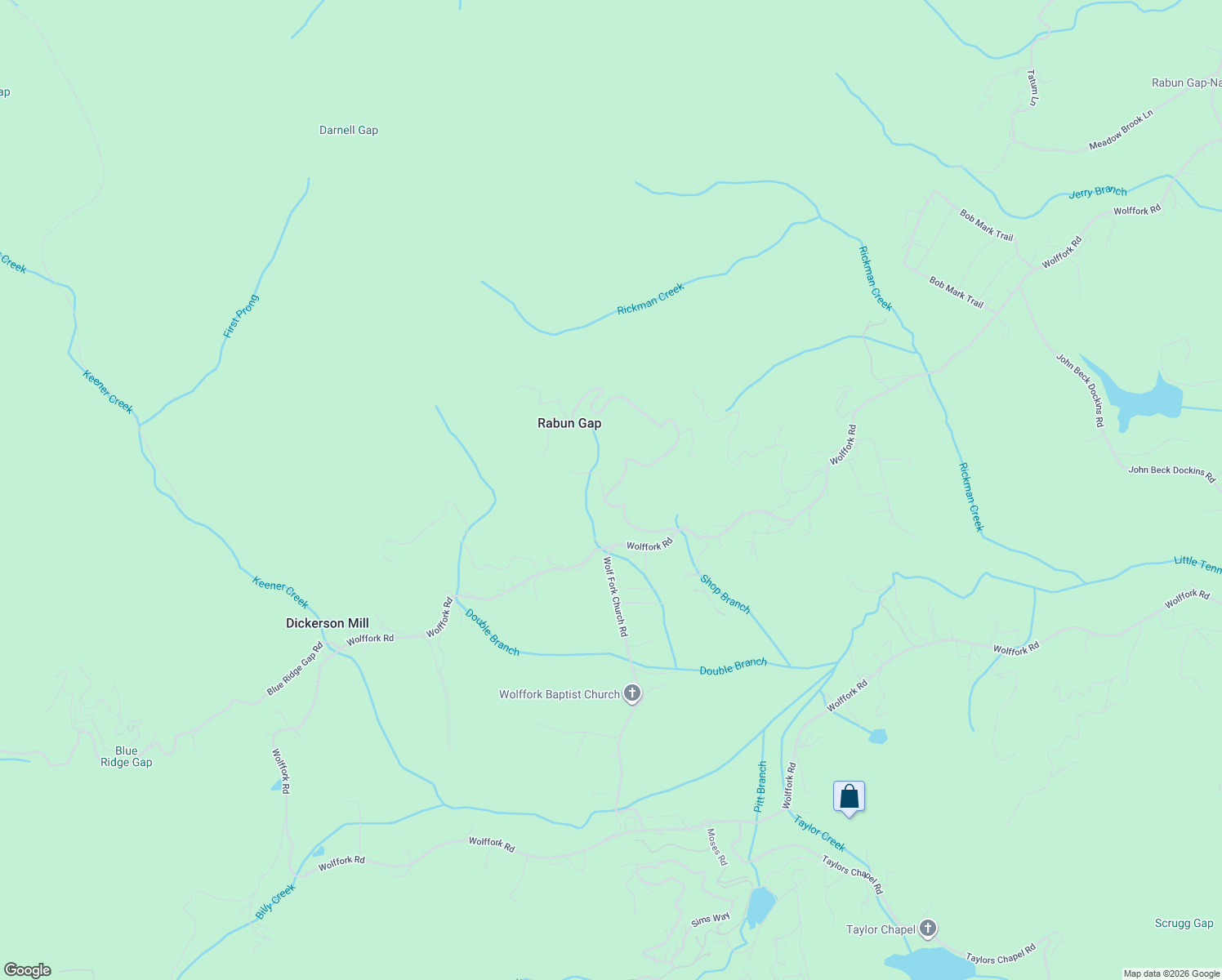 map of restaurants, bars, coffee shops, grocery stores, and more near Wolf Fork Rd in Rabun