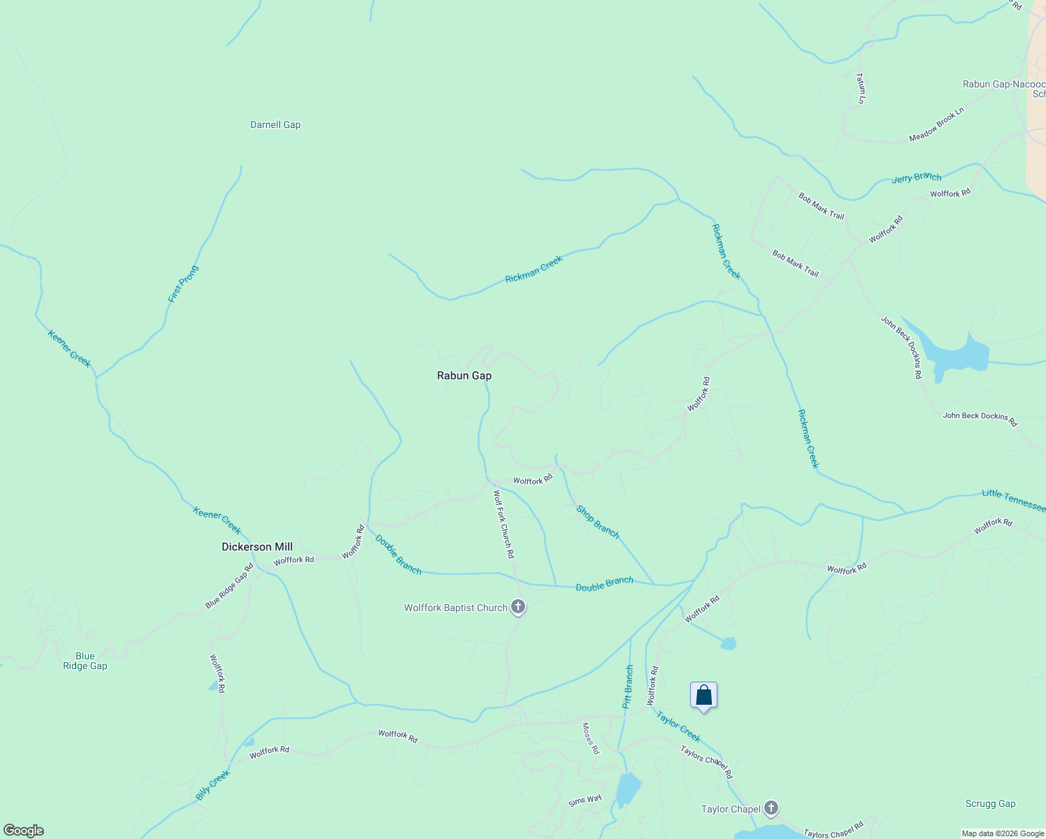 map of restaurants, bars, coffee shops, grocery stores, and more near 460 Smokehouse Knob Drive in Rabun Gap