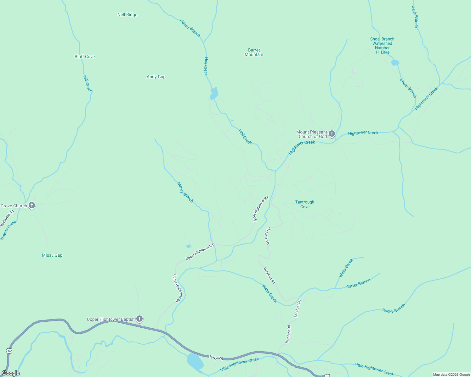 map of restaurants, bars, coffee shops, grocery stores, and more near 51 Hightower Trail in Hiawassee