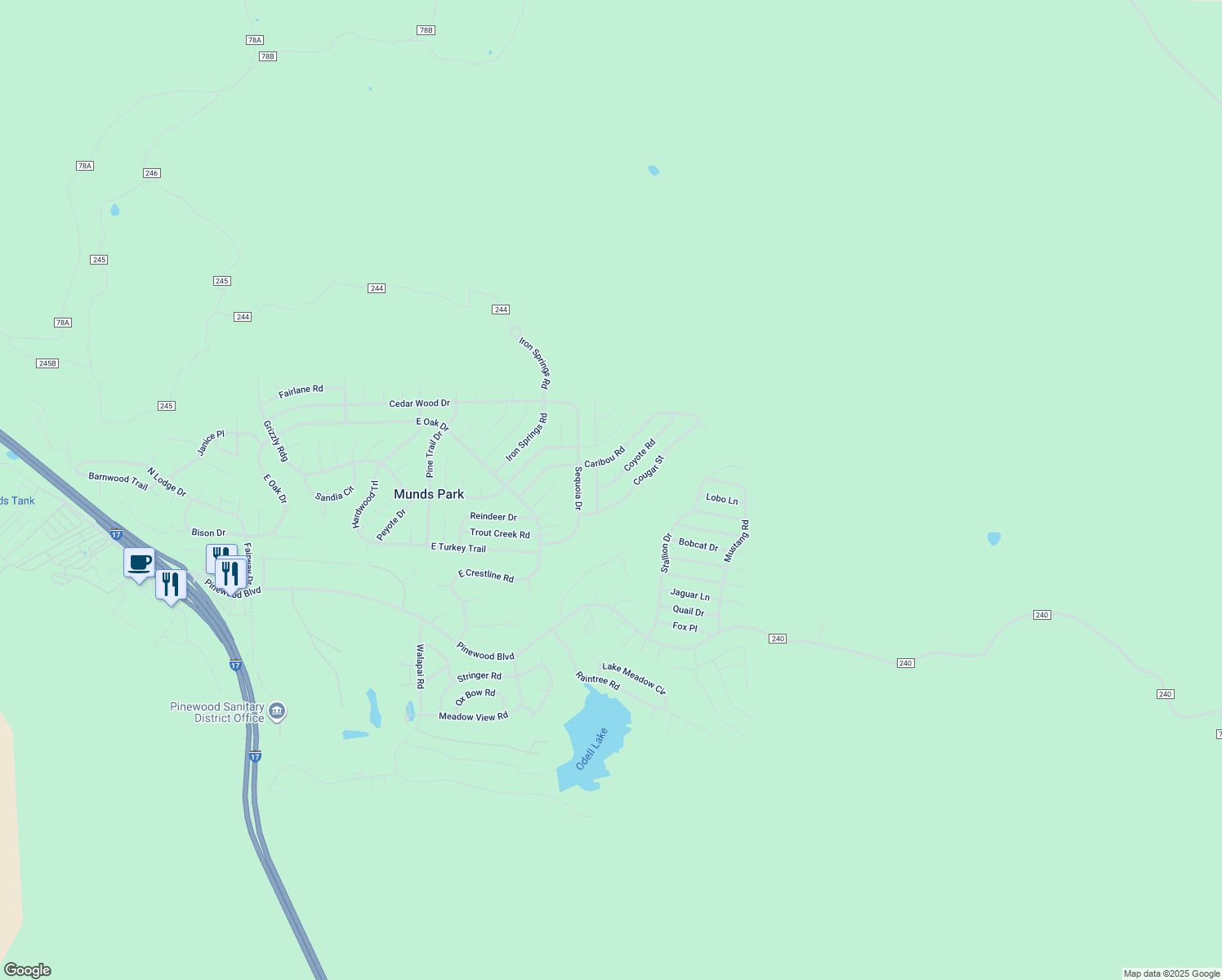map of restaurants, bars, coffee shops, grocery stores, and more near 1100 Cougar Street in Sedona