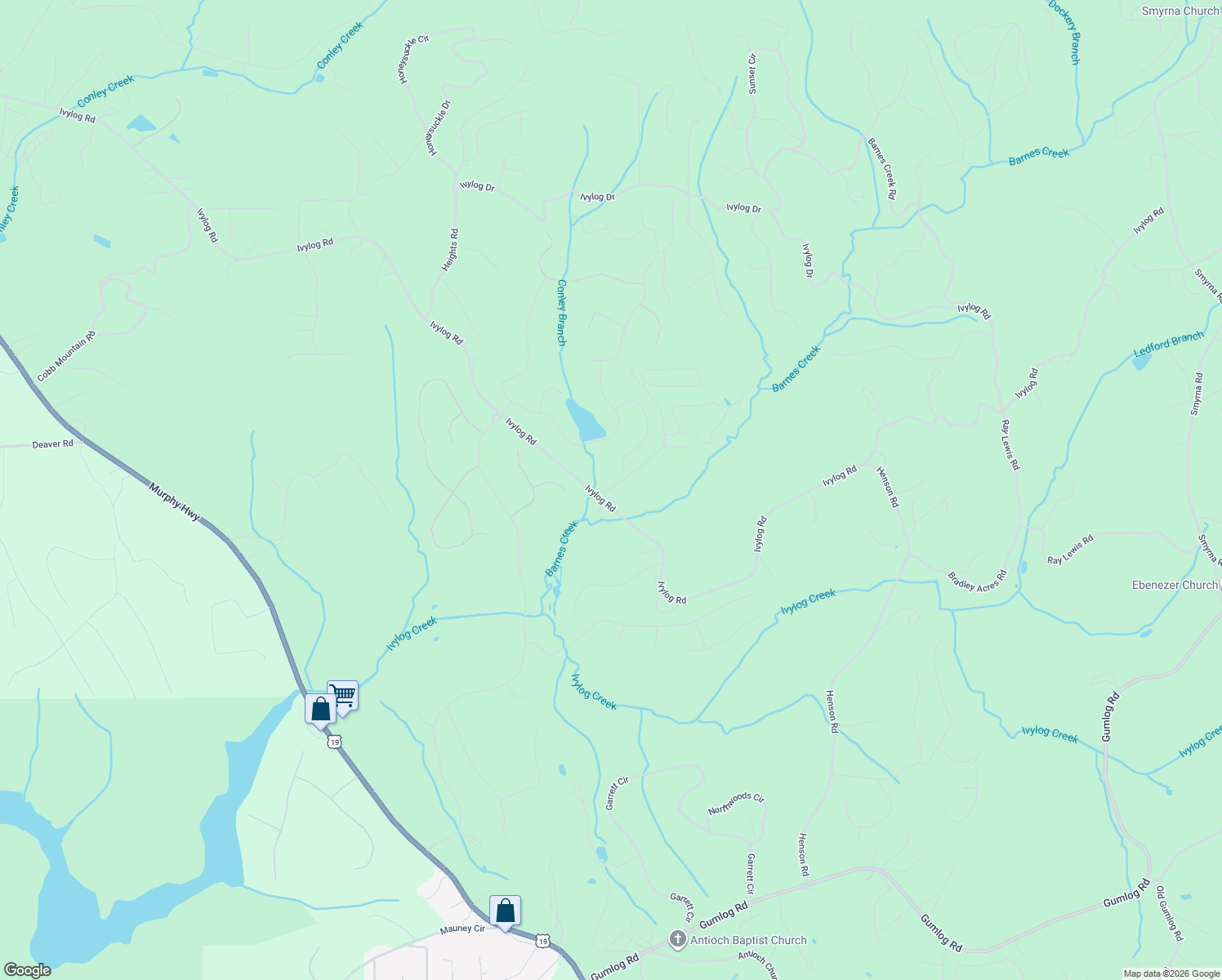 map of restaurants, bars, coffee shops, grocery stores, and more near 2794 Ivylog Road in Blairsville