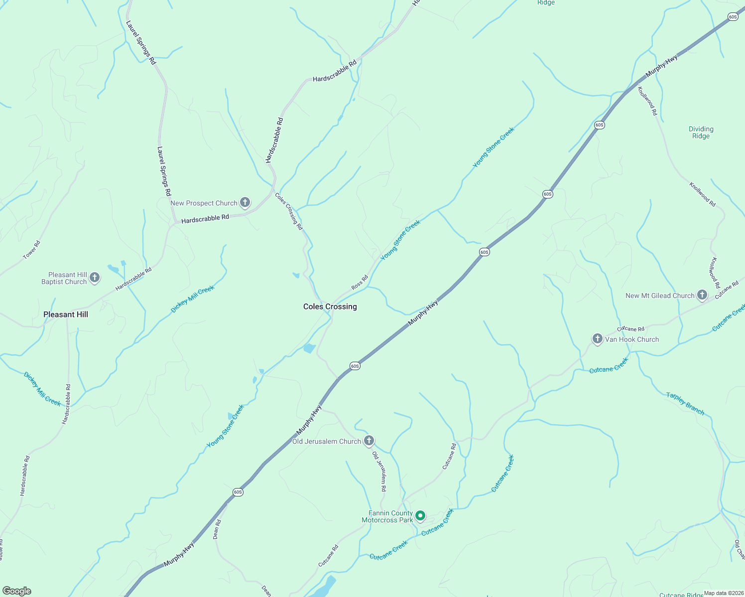 map of restaurants, bars, coffee shops, grocery stores, and more near 136 Ross Road in Mineral Bluff