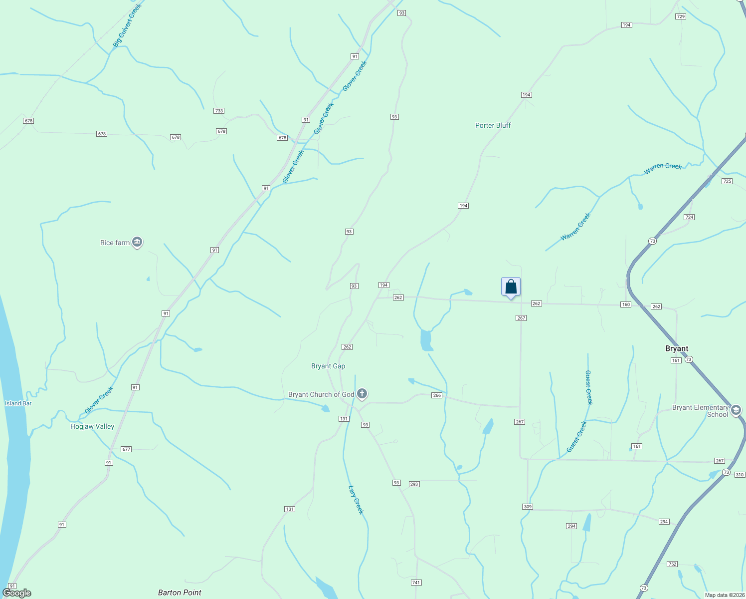 map of restaurants, bars, coffee shops, grocery stores, and more near 5 County Road 194 in Bryant