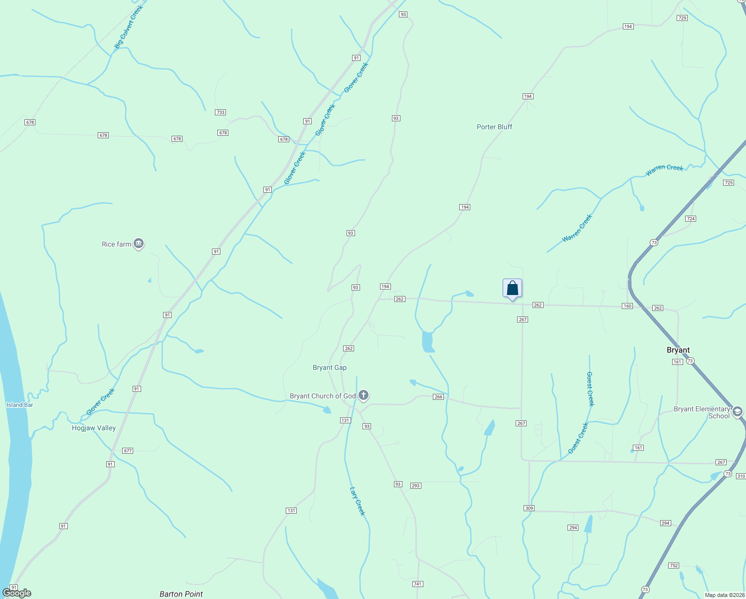 map of restaurants, bars, coffee shops, grocery stores, and more near 5 County Road 194 in Bryant