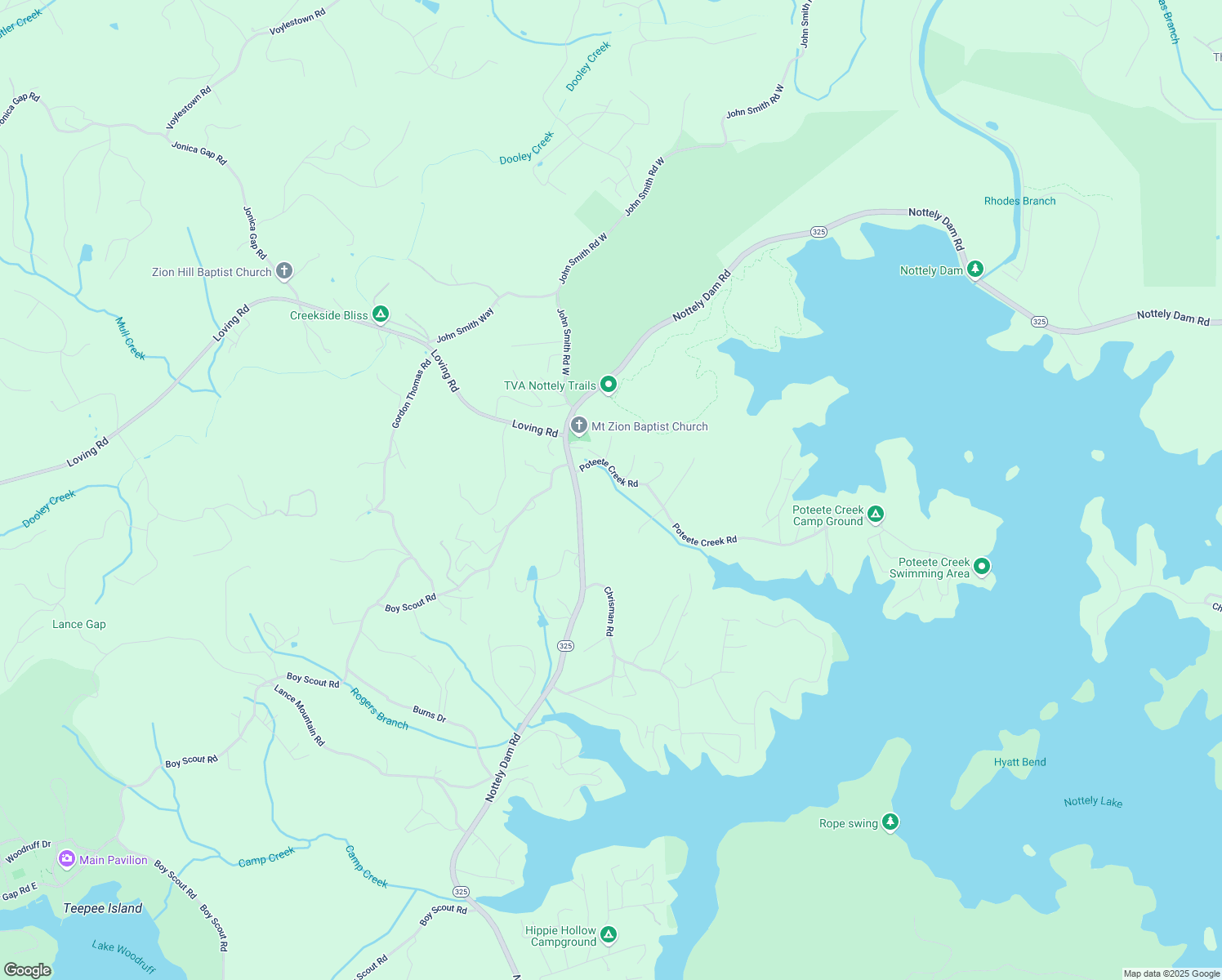 map of restaurants, bars, coffee shops, grocery stores, and more near 196 Poteete Creek Road in Blairsville