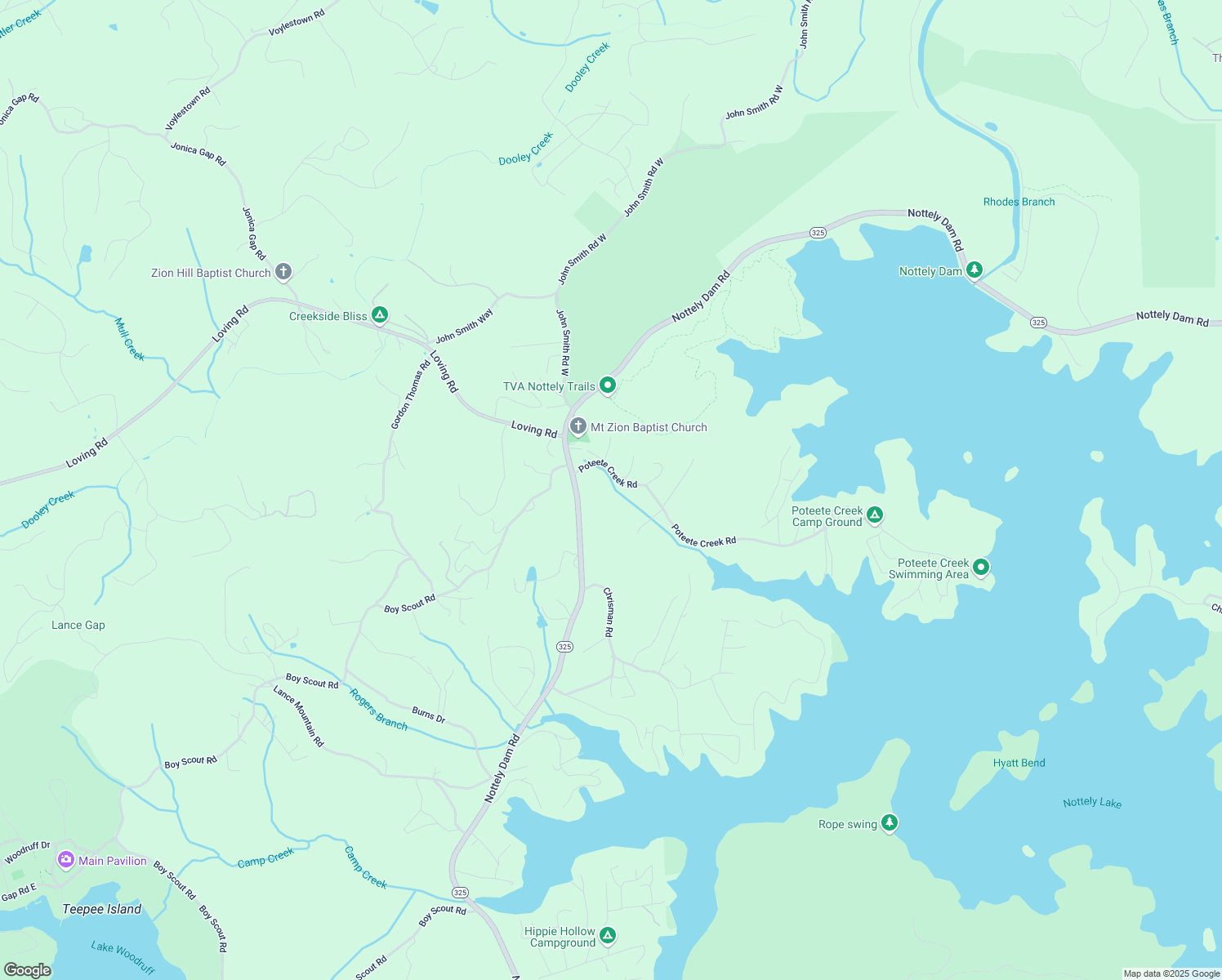 map of restaurants, bars, coffee shops, grocery stores, and more near 196 Poteete Creek Road in Blairsville