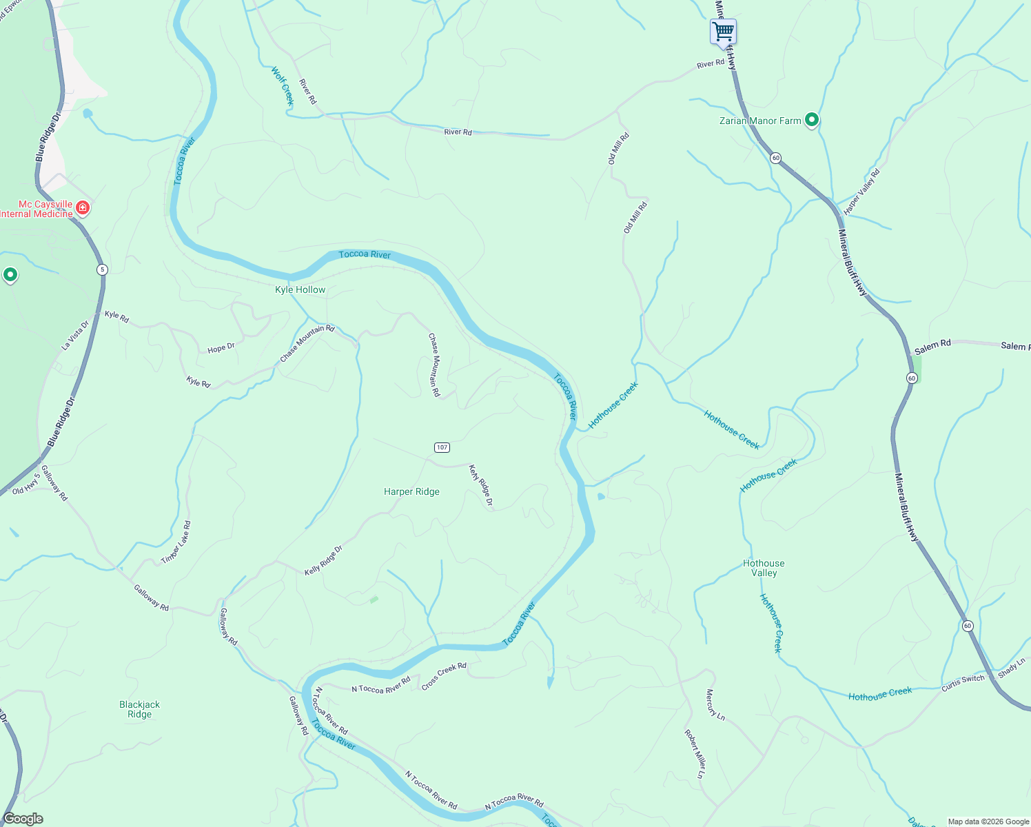 map of restaurants, bars, coffee shops, grocery stores, and more near 1119-1127 Curtis Ridge in Blue Ridge