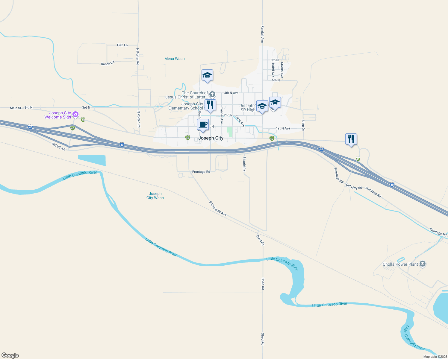 map of restaurants, bars, coffee shops, grocery stores, and more near 4553 3rd South Avenue in Holbrook
