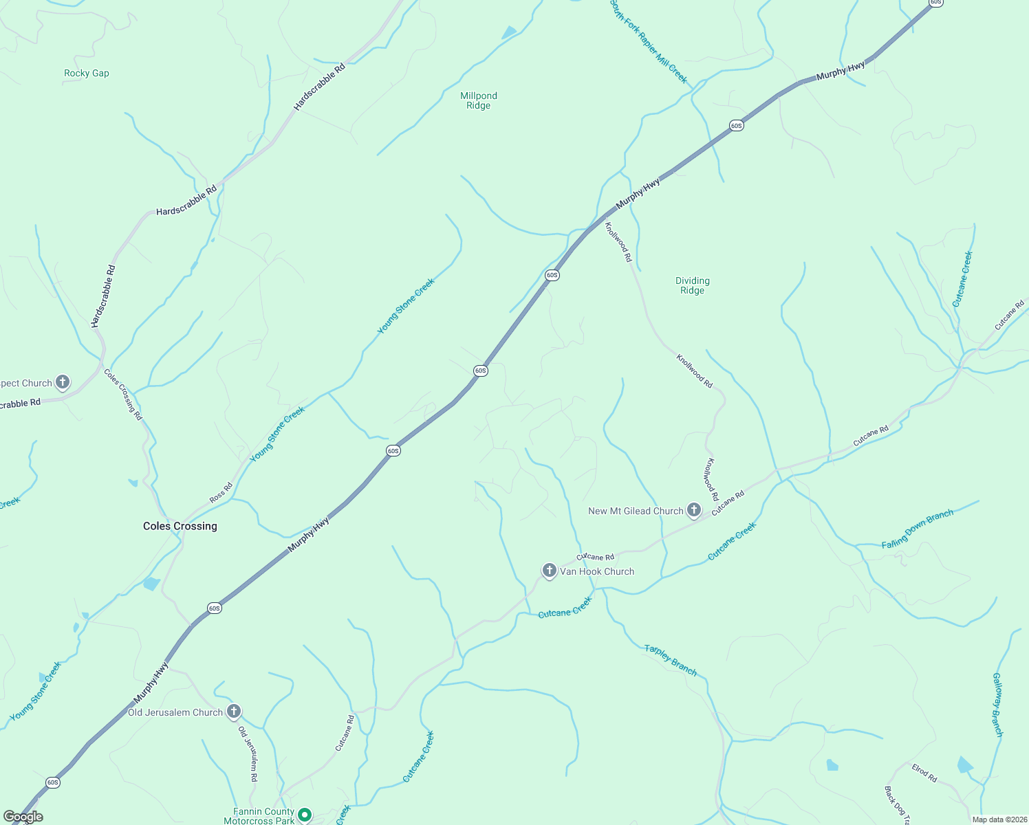 map of restaurants, bars, coffee shops, grocery stores, and more near 9 Kensington Drive in Mineral Bluff