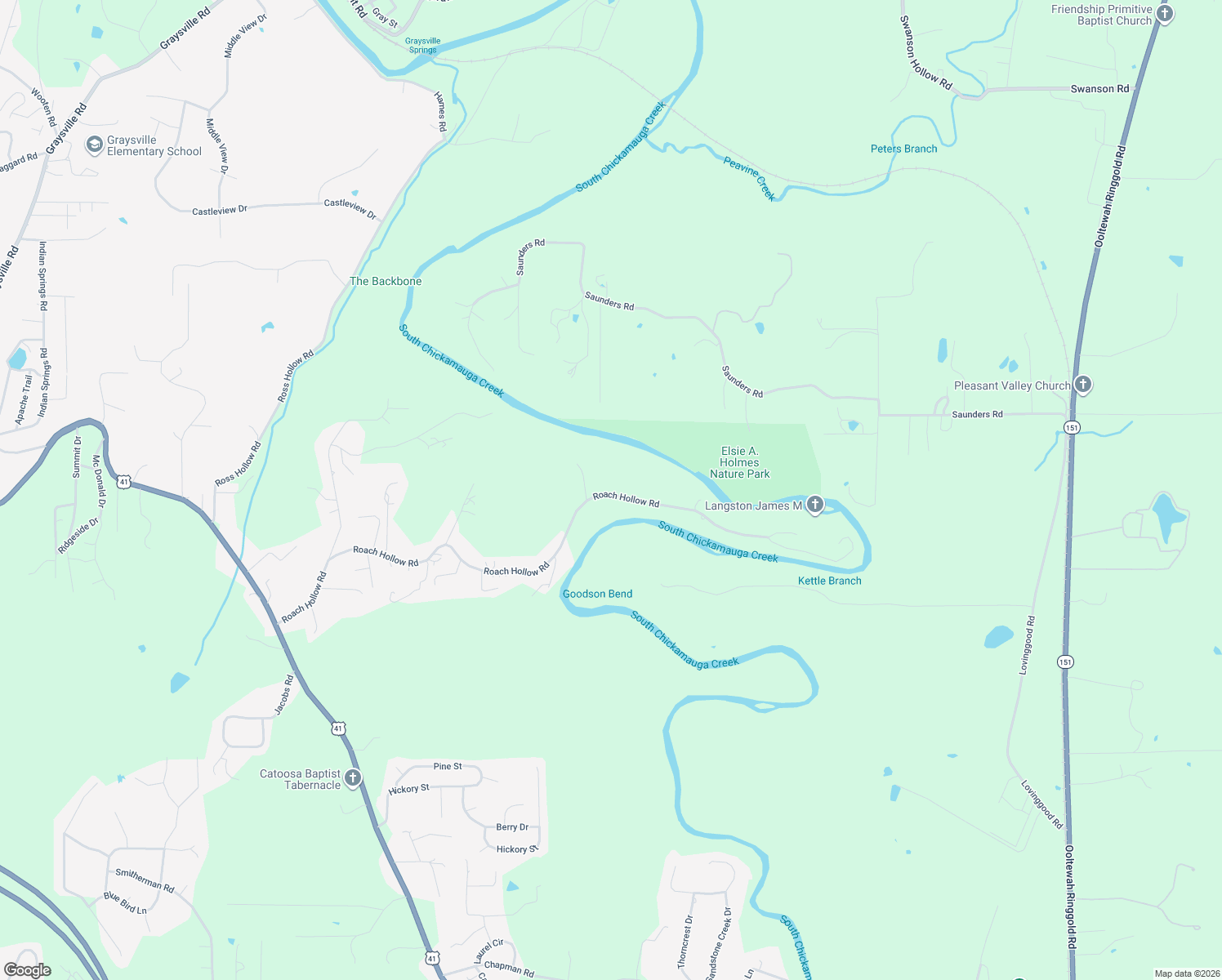 map of restaurants, bars, coffee shops, grocery stores, and more near 1299 Roach Hollow Road in Ringgold