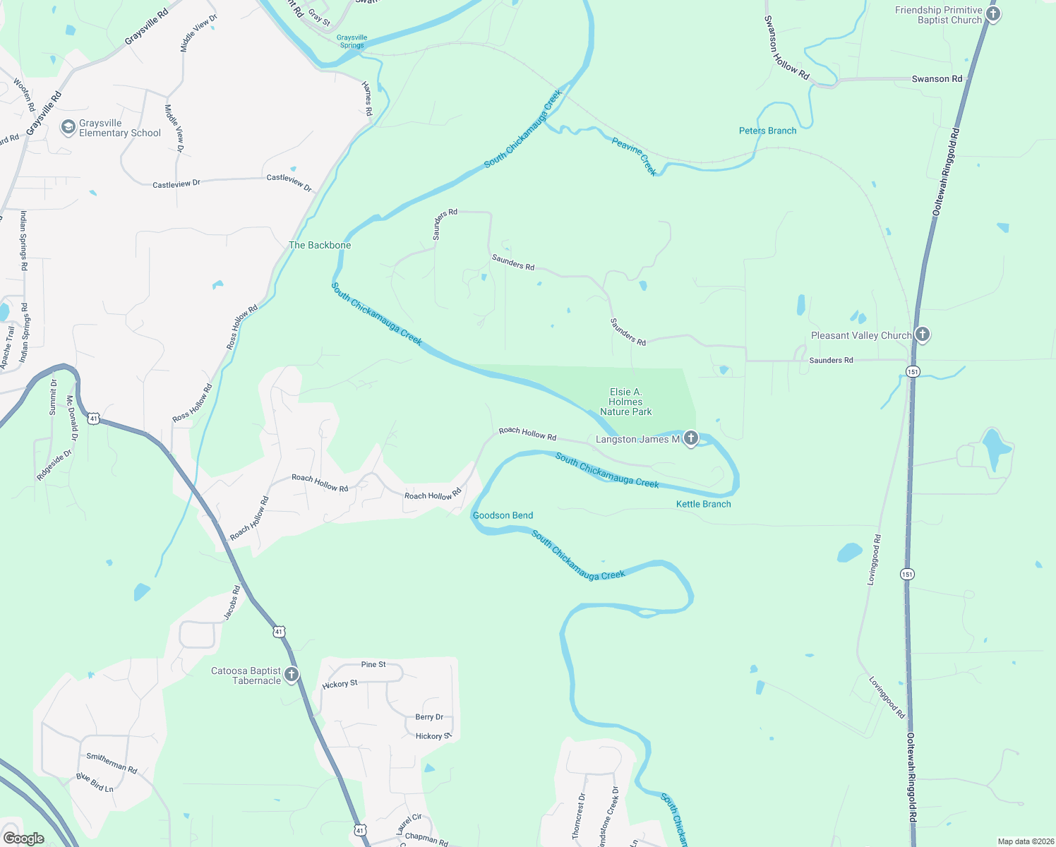 map of restaurants, bars, coffee shops, grocery stores, and more near 1299 Roach Hollow Road in Ringgold