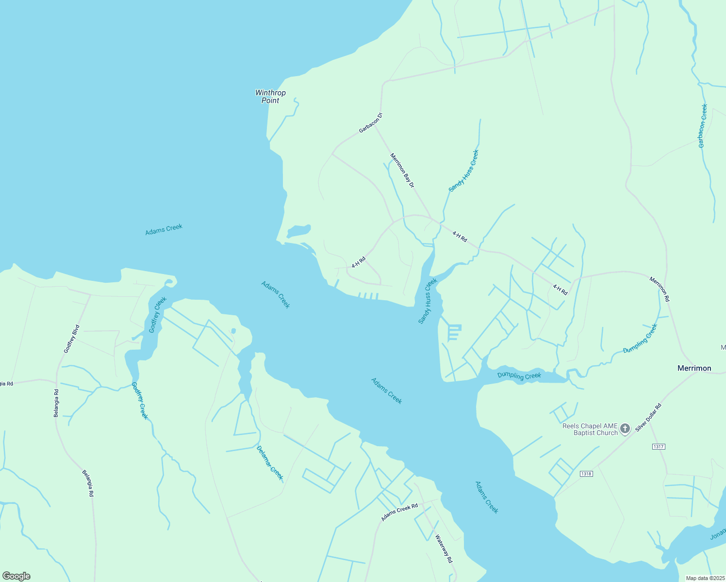 map of restaurants, bars, coffee shops, grocery stores, and more near 150 Wackena Way in Beaufort