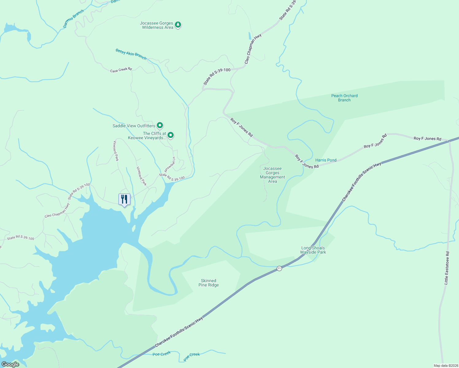 map of restaurants, bars, coffee shops, grocery stores, and more near 163 Eastatoe Parkway in Sunset