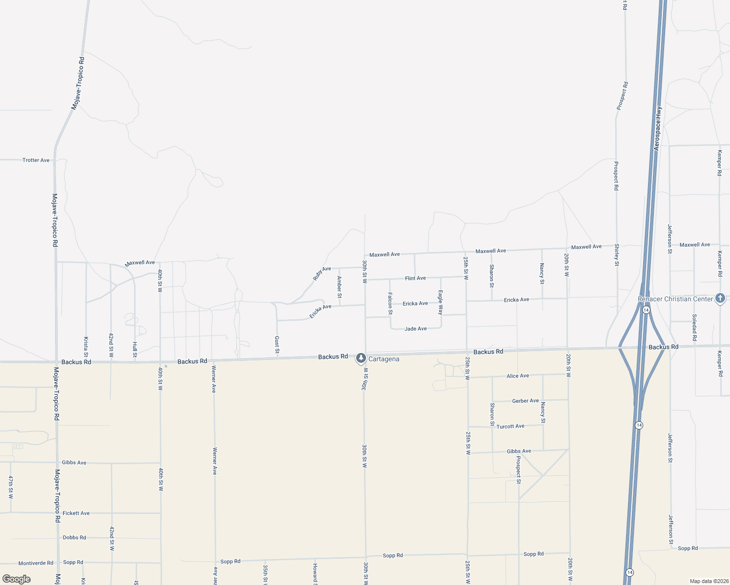 map of restaurants, bars, coffee shops, grocery stores, and more near 30th St W in Mojave