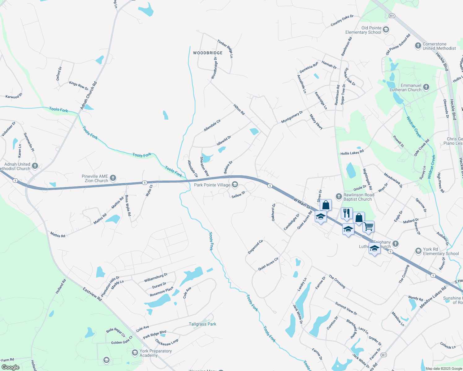 map of restaurants, bars, coffee shops, grocery stores, and more near 3048 Chesbrough Boulevard in Rock Hill