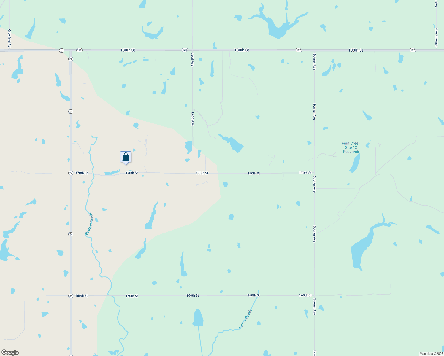 map of restaurants, bars, coffee shops, grocery stores, and more near 23224 170th Street in Purcell