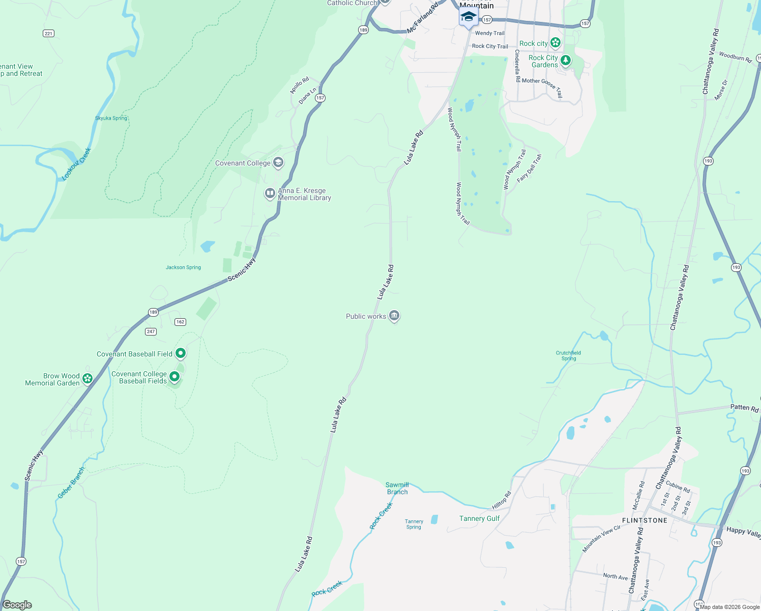 map of restaurants, bars, coffee shops, grocery stores, and more near 1827 Lula Lake Road in Lookout Mountain