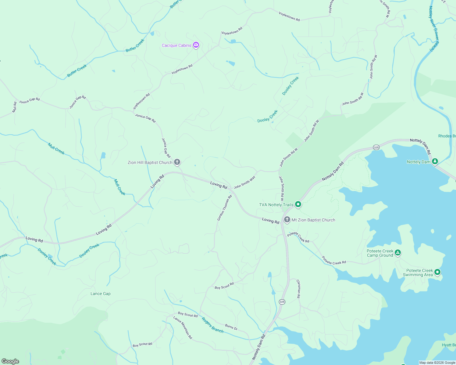 map of restaurants, bars, coffee shops, grocery stores, and more near 5599 Split Rock Trail in Blairsville
