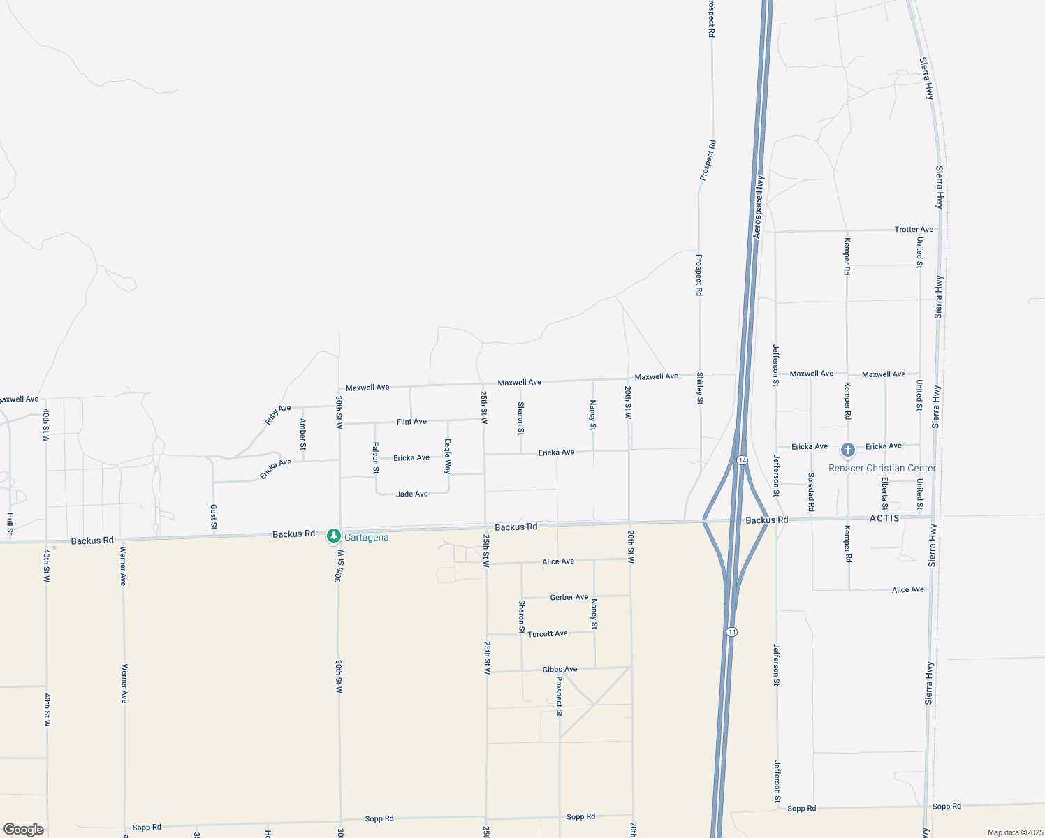 map of restaurants, bars, coffee shops, grocery stores, and more near Sharon Street in Mojave