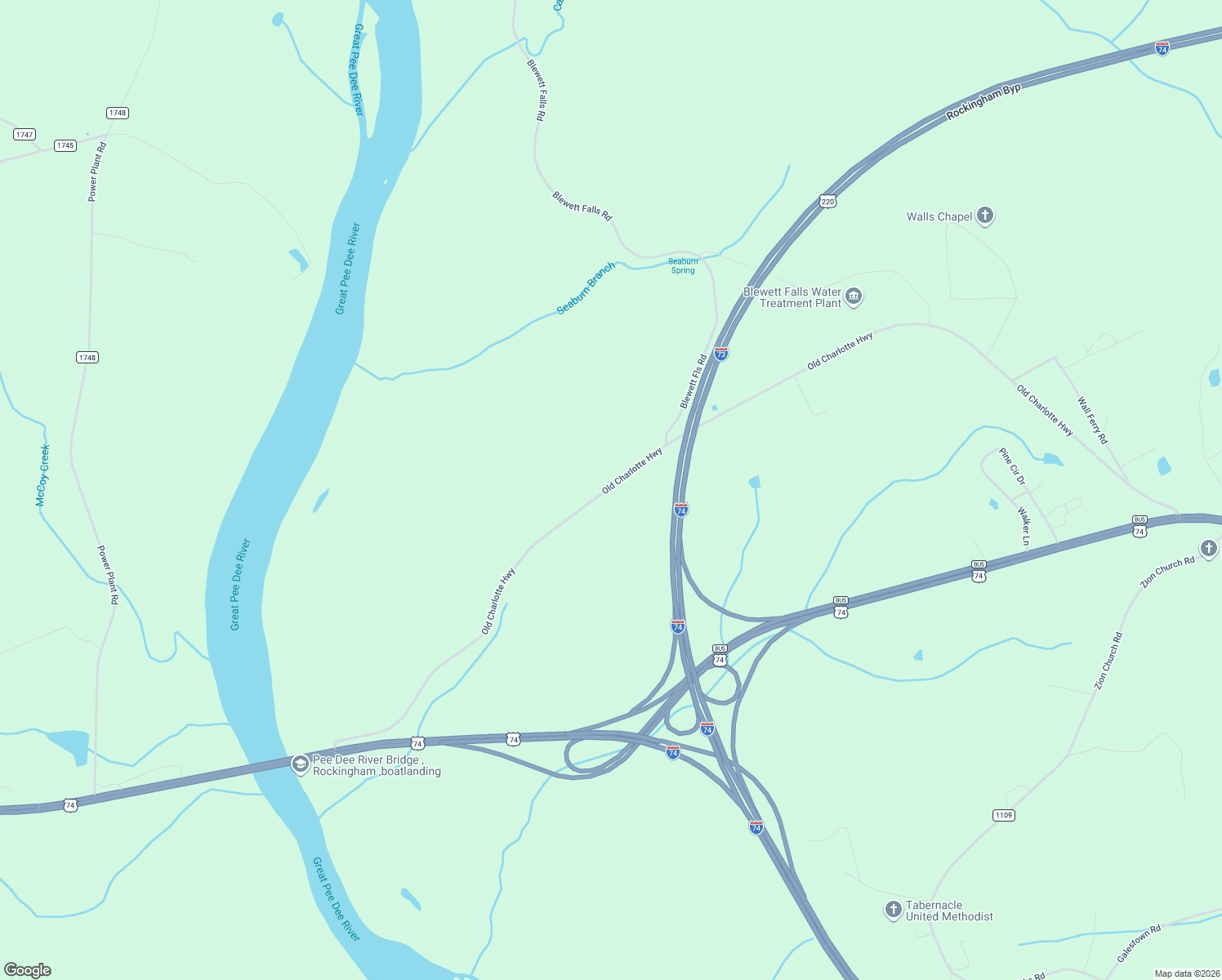map of restaurants, bars, coffee shops, grocery stores, and more near 457 Old Charlotte Highway in Rockingham
