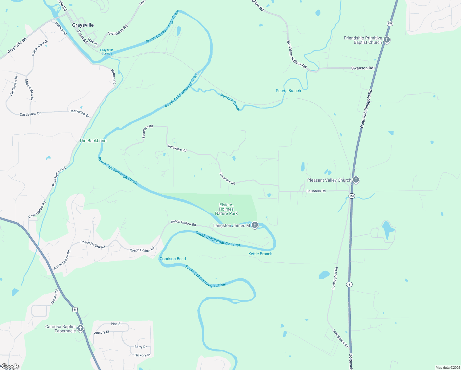 map of restaurants, bars, coffee shops, grocery stores, and more near 2311 Saunders Road in Ringgold