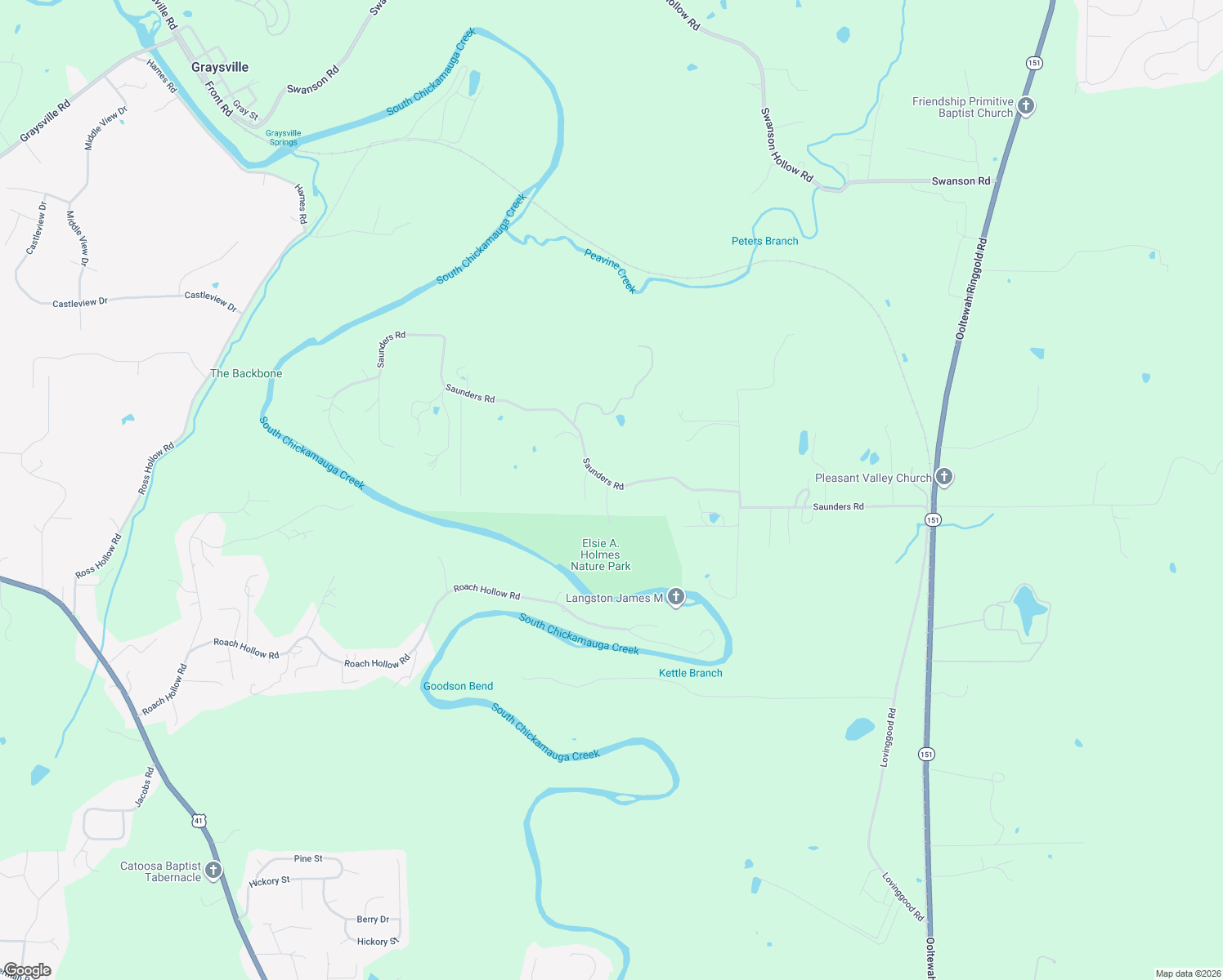 map of restaurants, bars, coffee shops, grocery stores, and more near 2311 Saunders Road in Ringgold
