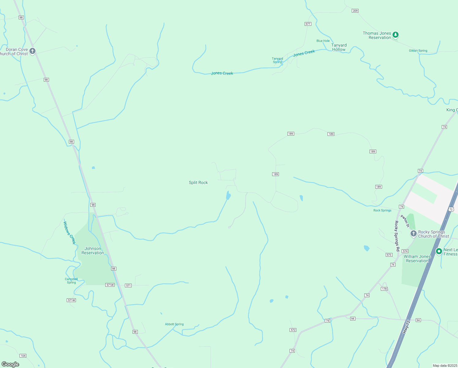 map of restaurants, bars, coffee shops, grocery stores, and more near 2544 County Road 189 in Bridgeport