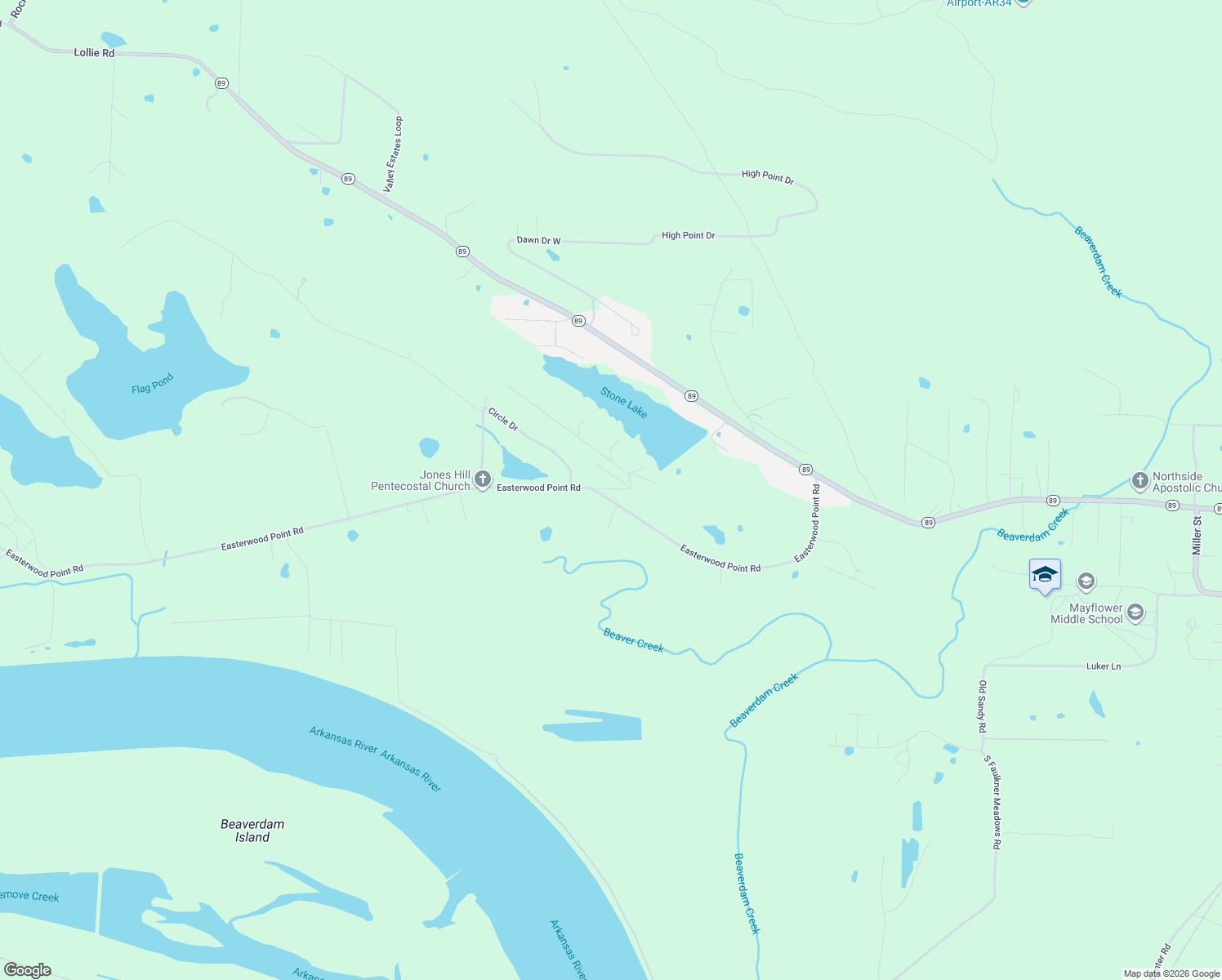 map of restaurants, bars, coffee shops, grocery stores, and more near 9 Ridge Lane in Mayflower