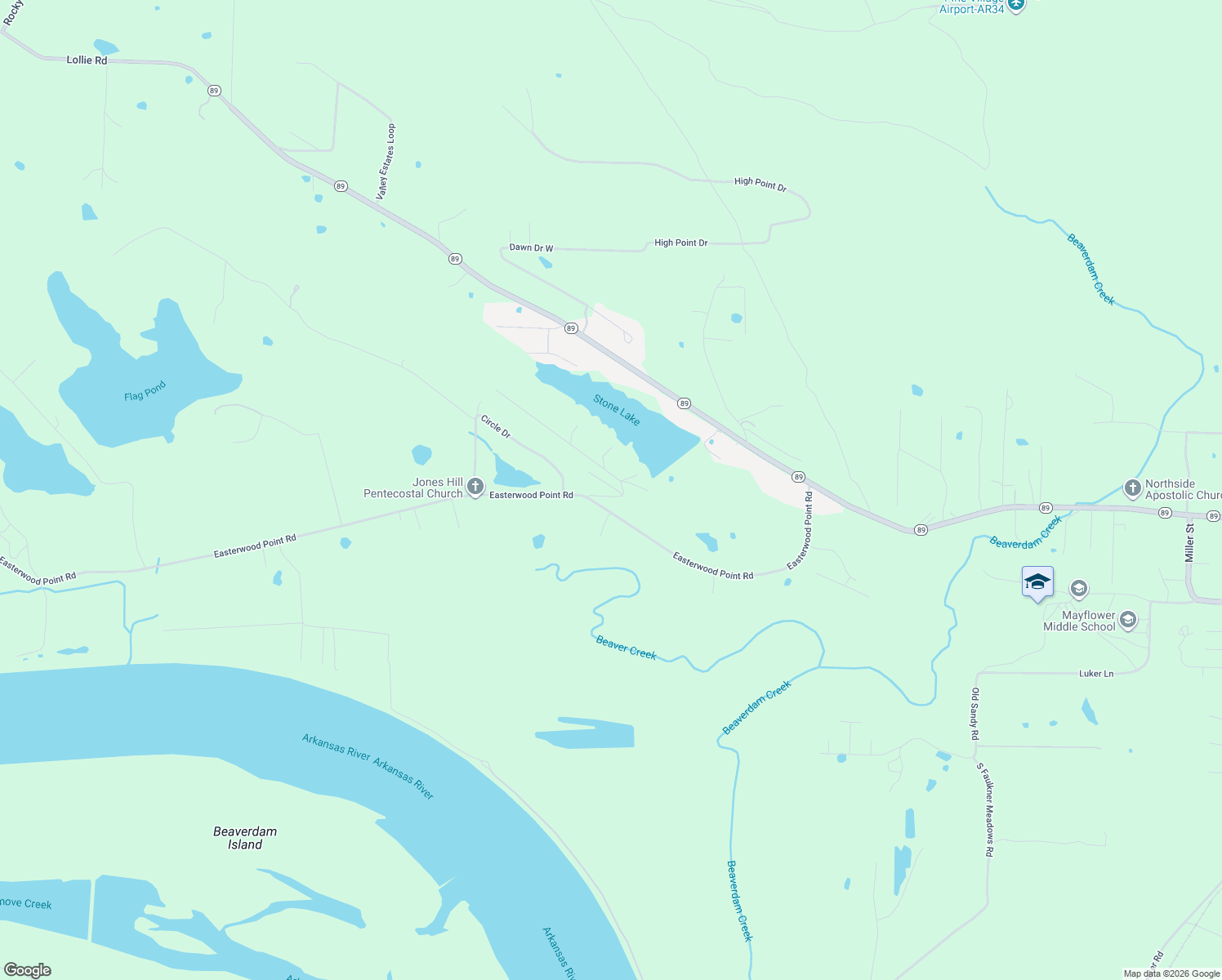 map of restaurants, bars, coffee shops, grocery stores, and more near 9 Ridge Lane in Mayflower