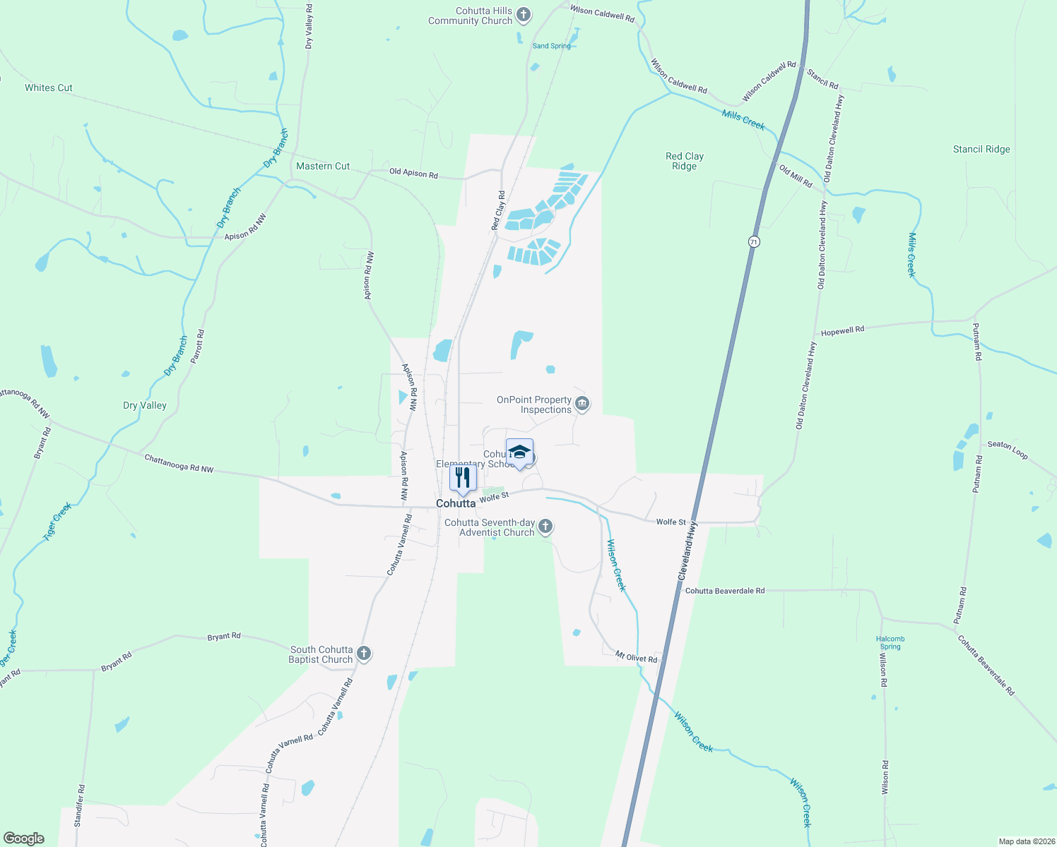 map of restaurants, bars, coffee shops, grocery stores, and more near 199 Windwalker Dr in Cohutta