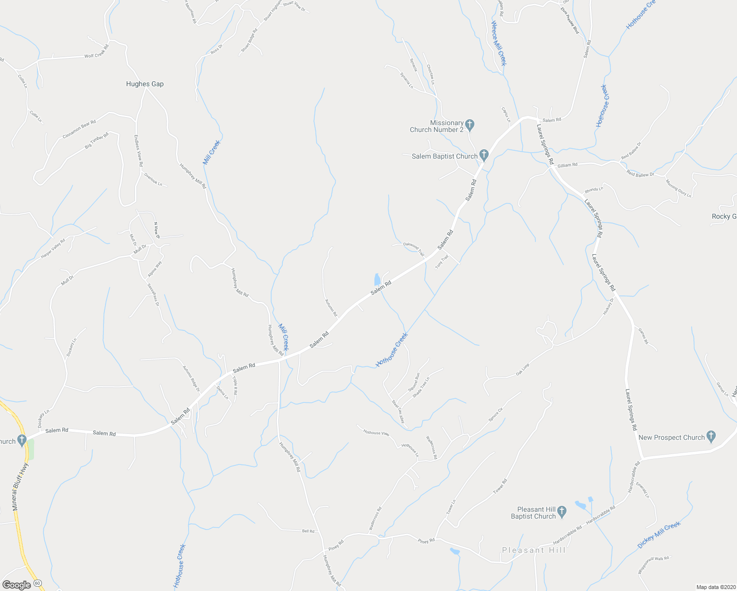 map of restaurants, bars, coffee shops, grocery stores, and more near Salem Road in Mineral Bluff