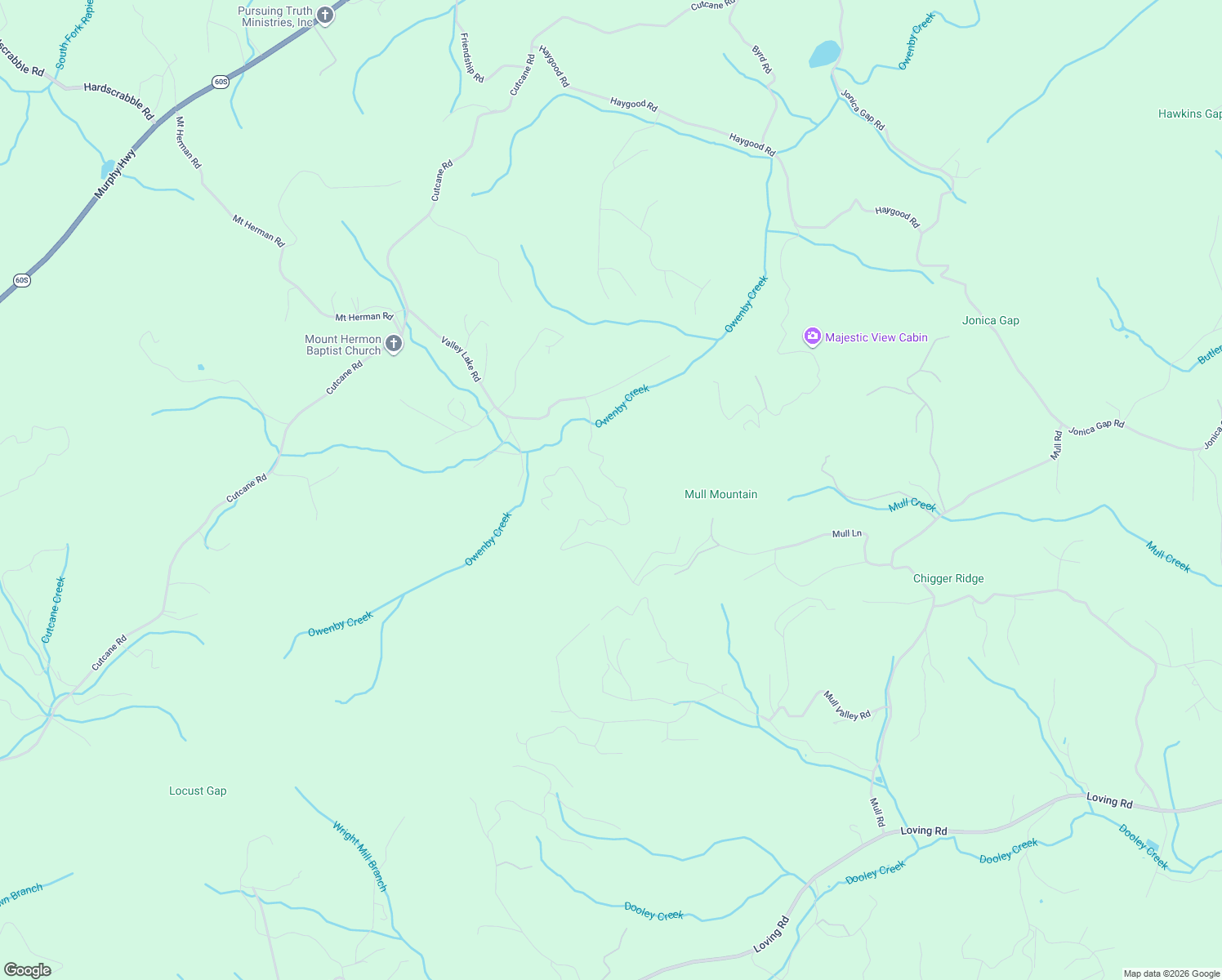 map of restaurants, bars, coffee shops, grocery stores, and more near 330 Green Valley Trail in Mineral Bluff