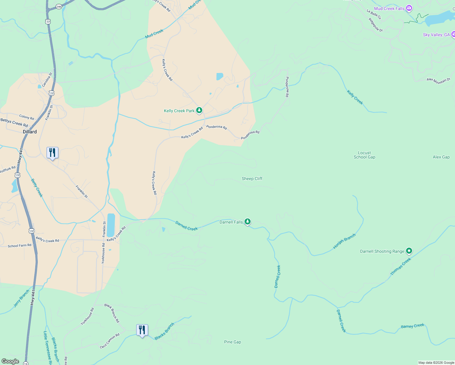 map of restaurants, bars, coffee shops, grocery stores, and more near in Dillard