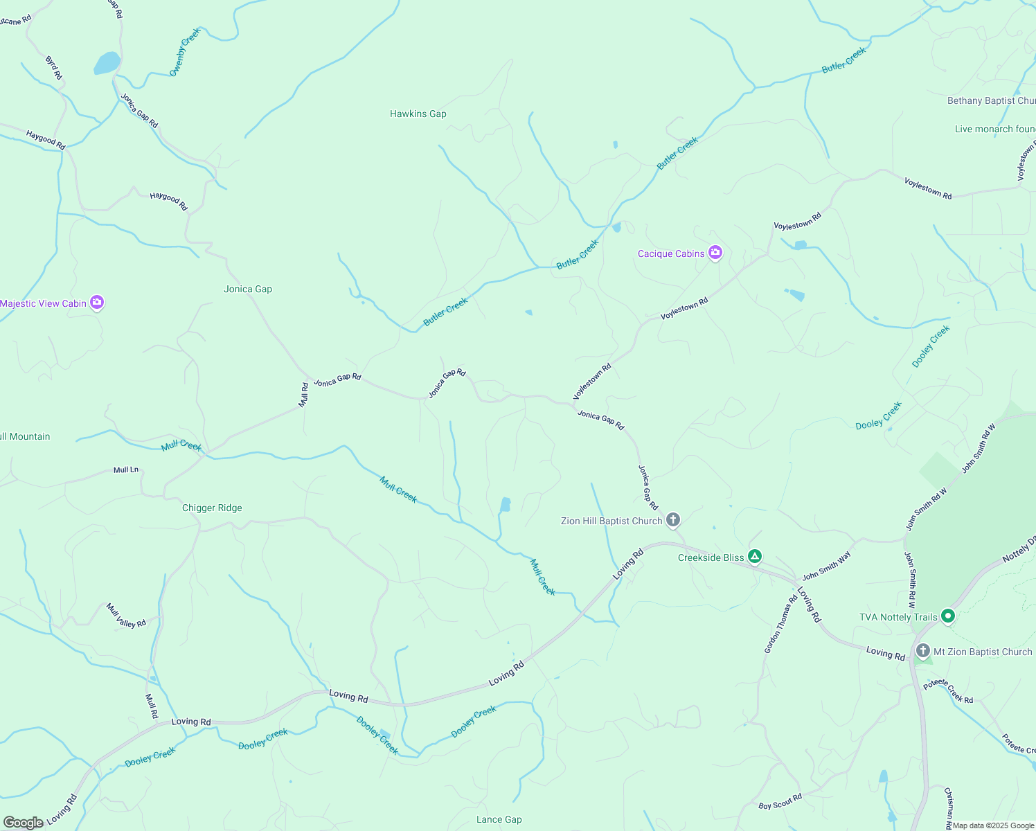 map of restaurants, bars, coffee shops, grocery stores, and more near 108 Harbin Court in Morganton